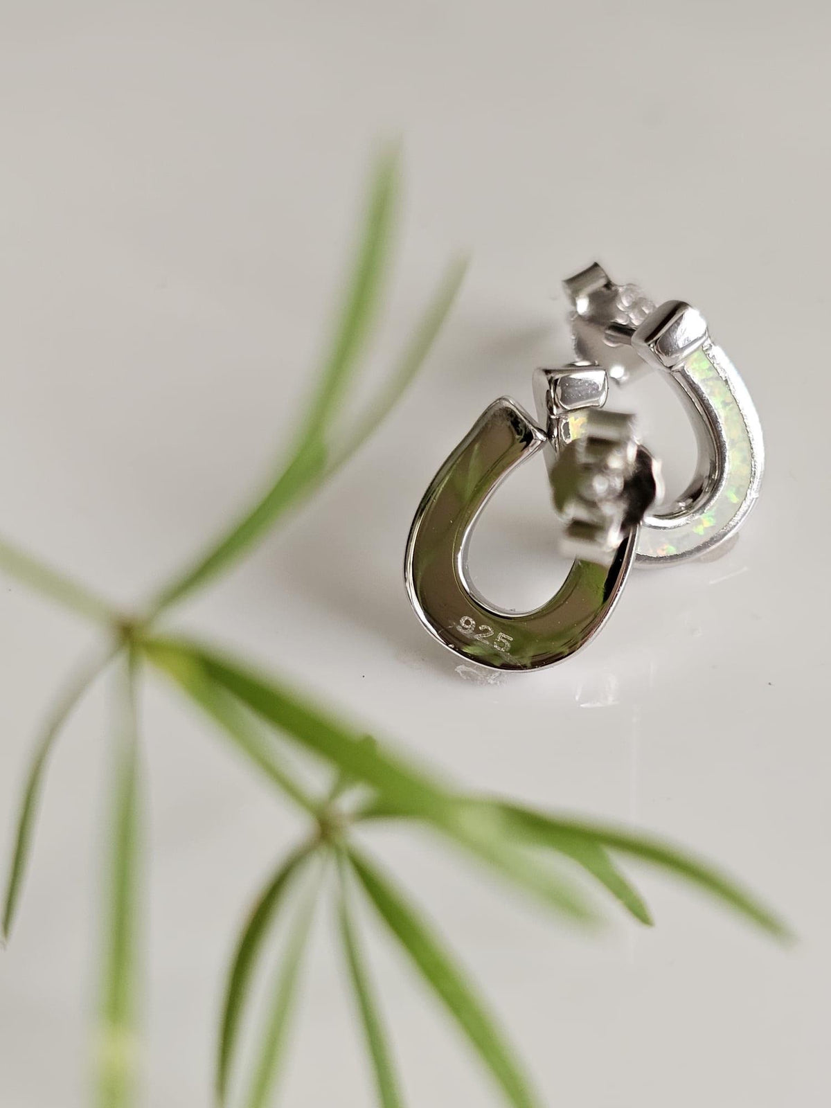 Horseshoe Stud Opal Earrings – Sterling Silver