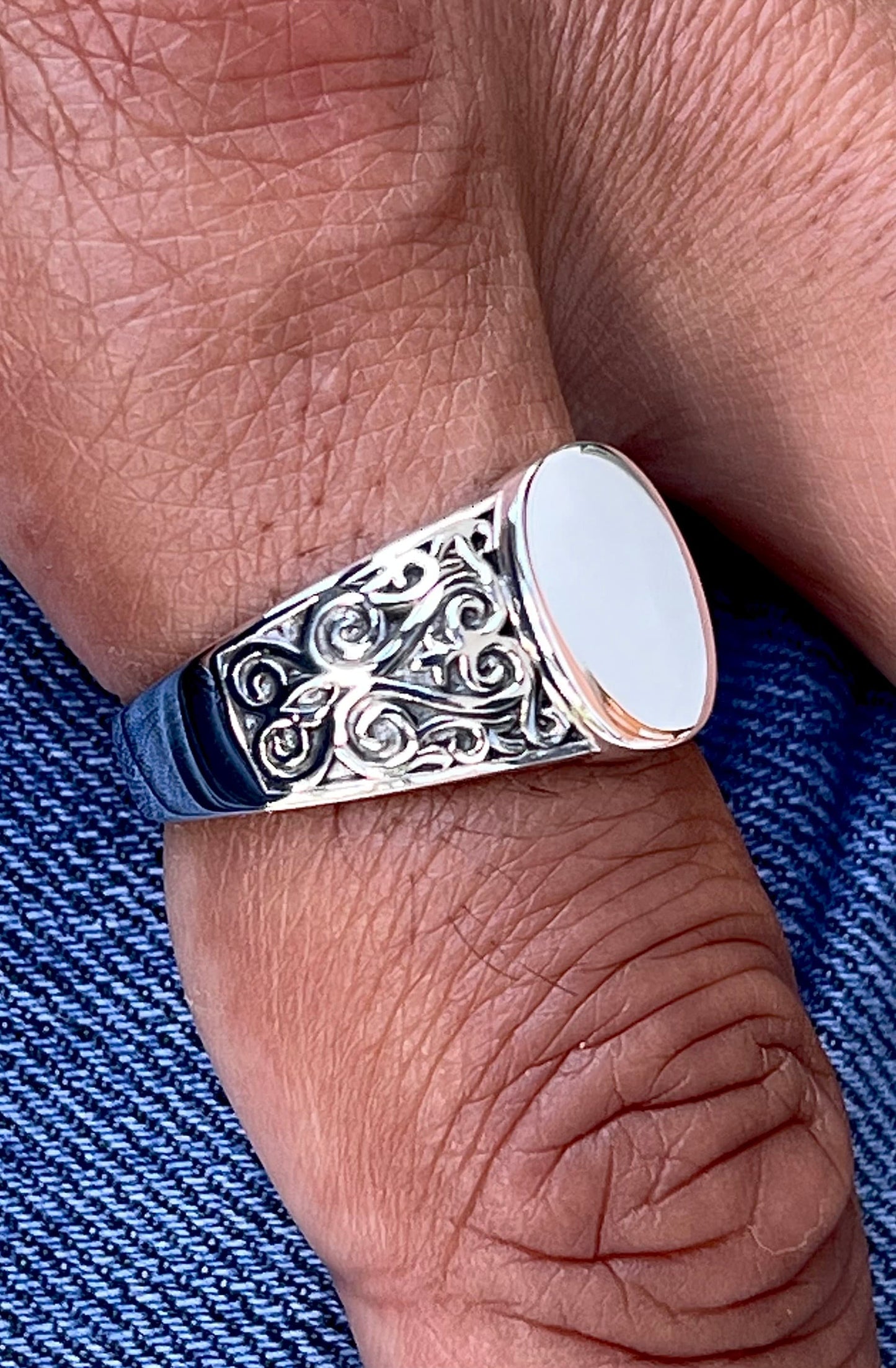 Silver Signet Engagement Band for Men