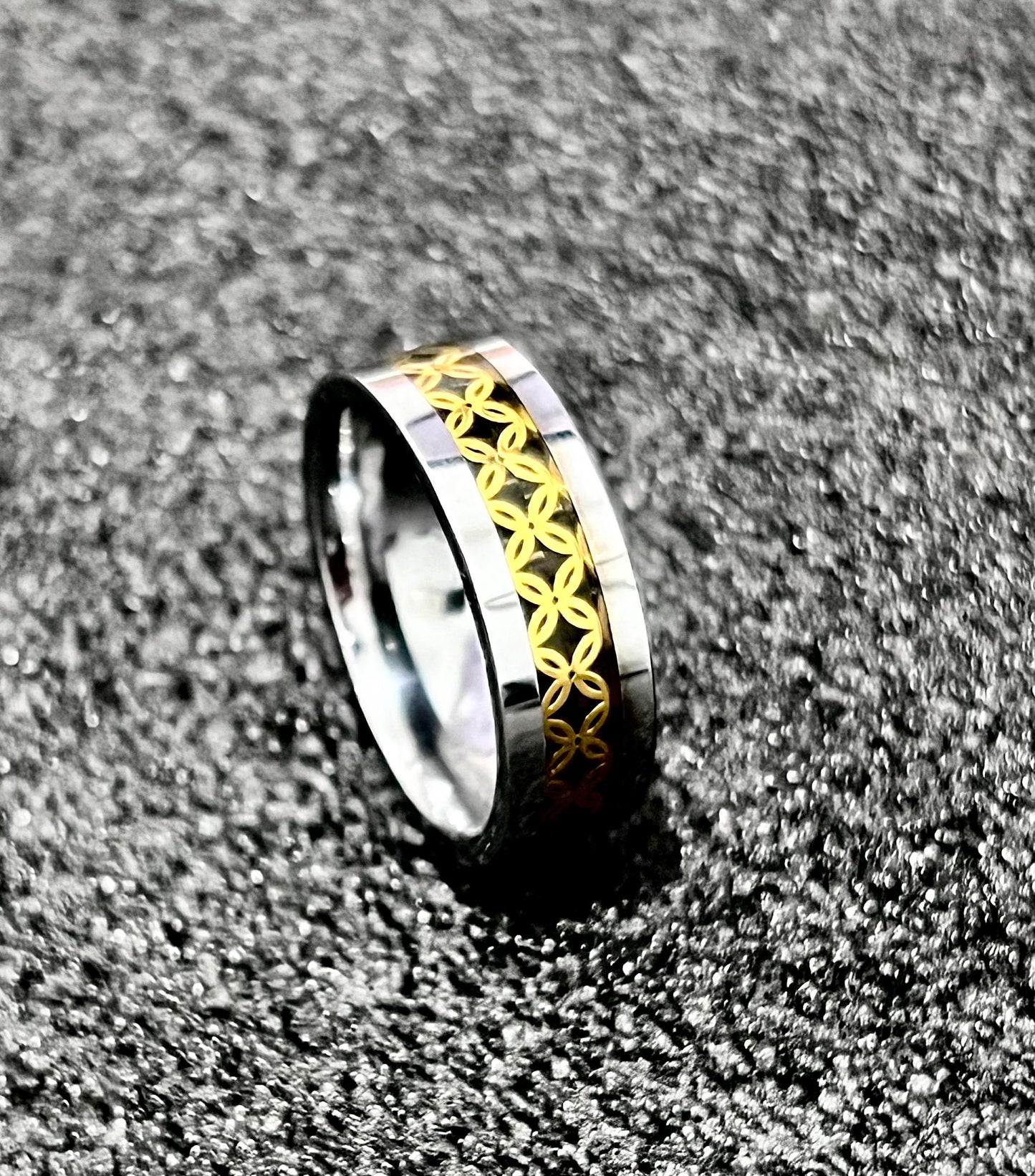 Coin Shape Silver Gold Tungsten Ring