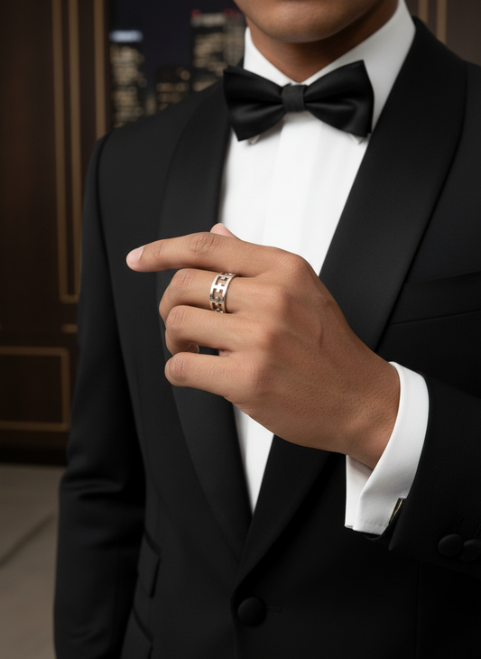 Cross Band Men's Sterling Silver Band