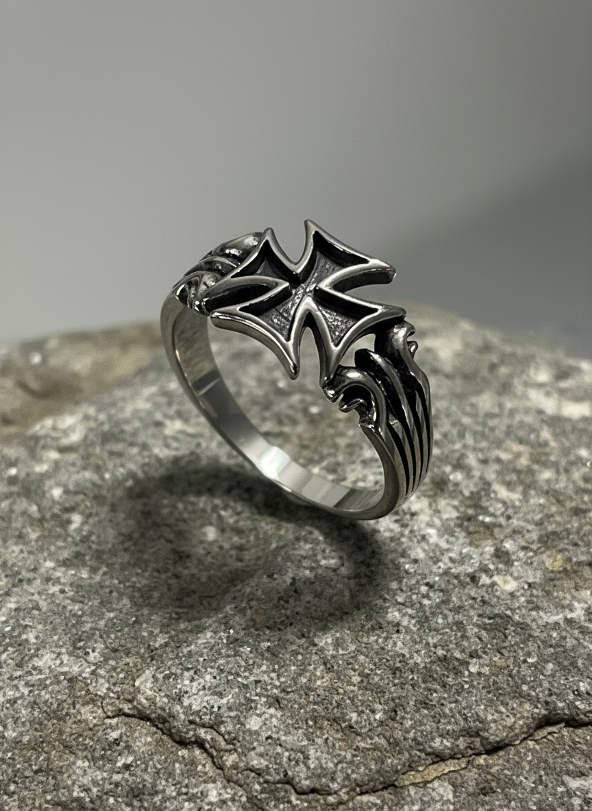 Cross Ring – Sterling Silver with Rhodium Plated