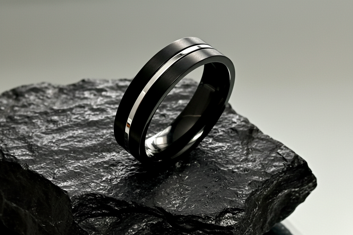 Black Silver Stainless Steel Ring