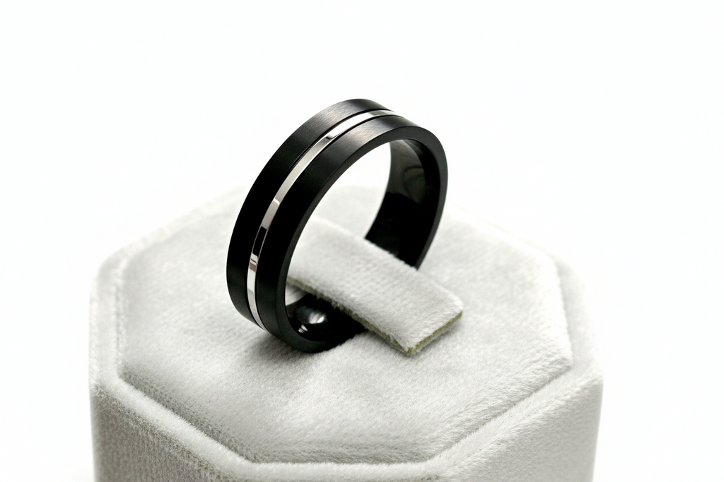Black Silver Stainless Steel Ring