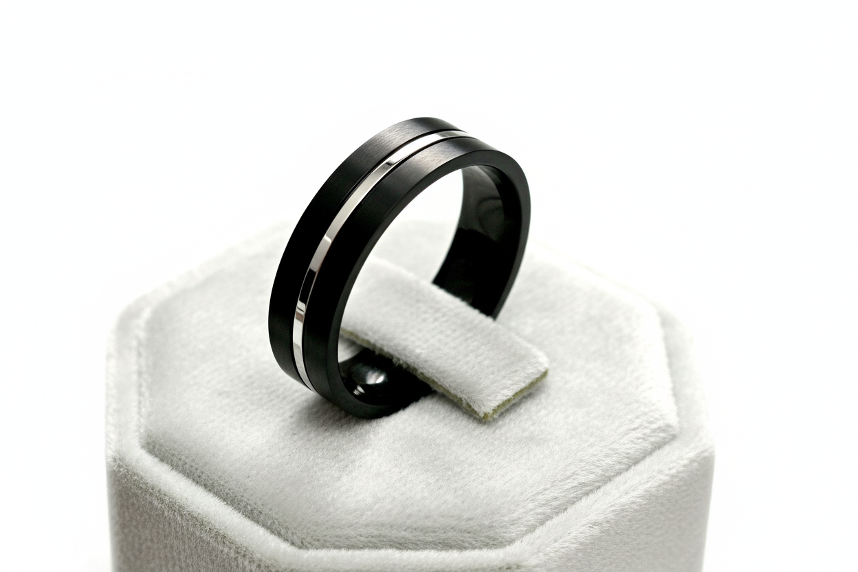 Black Silver Stainless Steel Ring