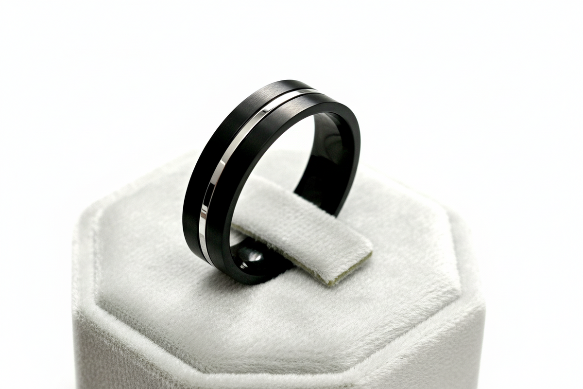 Black Silver Stainless Steel Ring