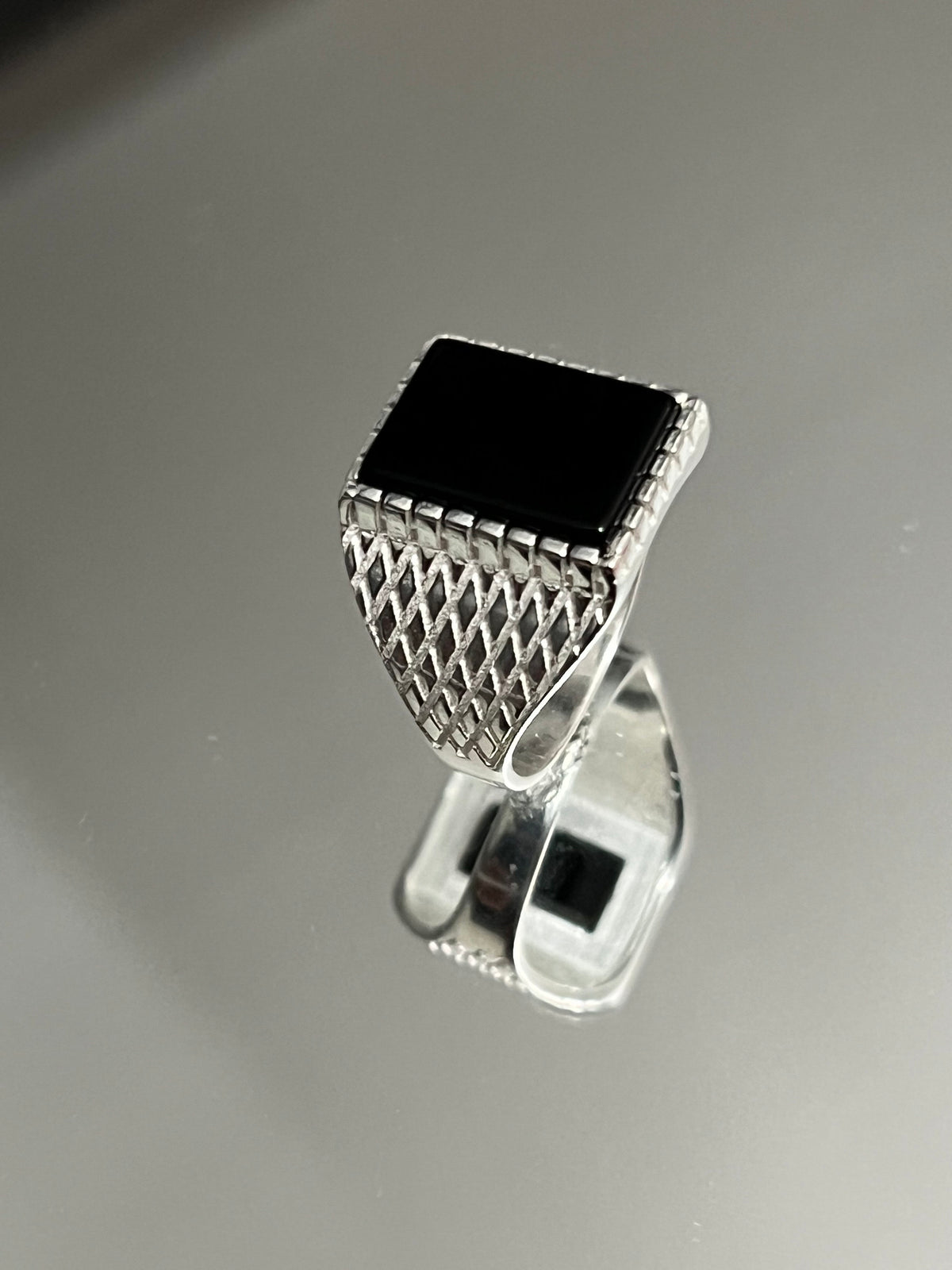 Square Black Onyx Men's Wedding Ring – 925 Sterling Silver