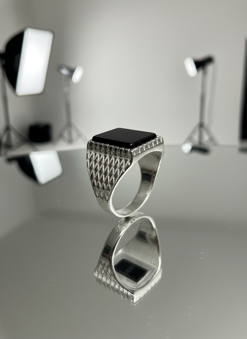 Square Signet Black Onyx Ring, Sterling Silver Ring, Men's Band, Engagement Wedding Ring, 925 Silver