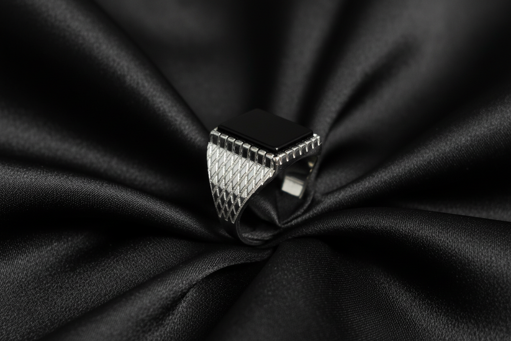 Square Black Onyx Men's Wedding Ring – 925 Sterling Silver
