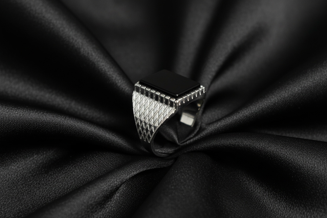 Square Signet Black Onyx Ring, Sterling Silver Ring, Men's Band, Engagement Wedding Ring, 925 Silver
