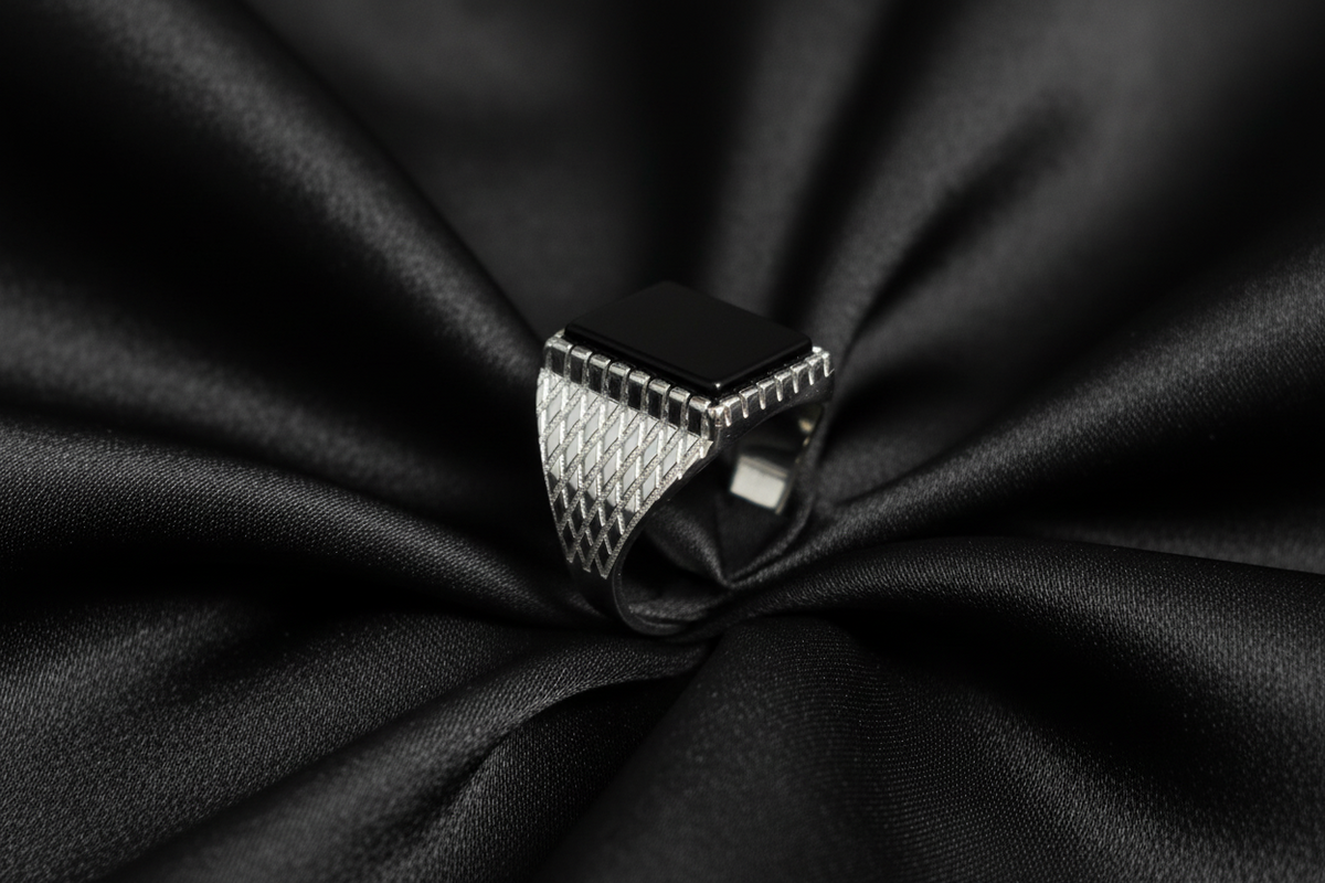 Square Black Onyx Men's Wedding Ring – 925 Sterling Silver
