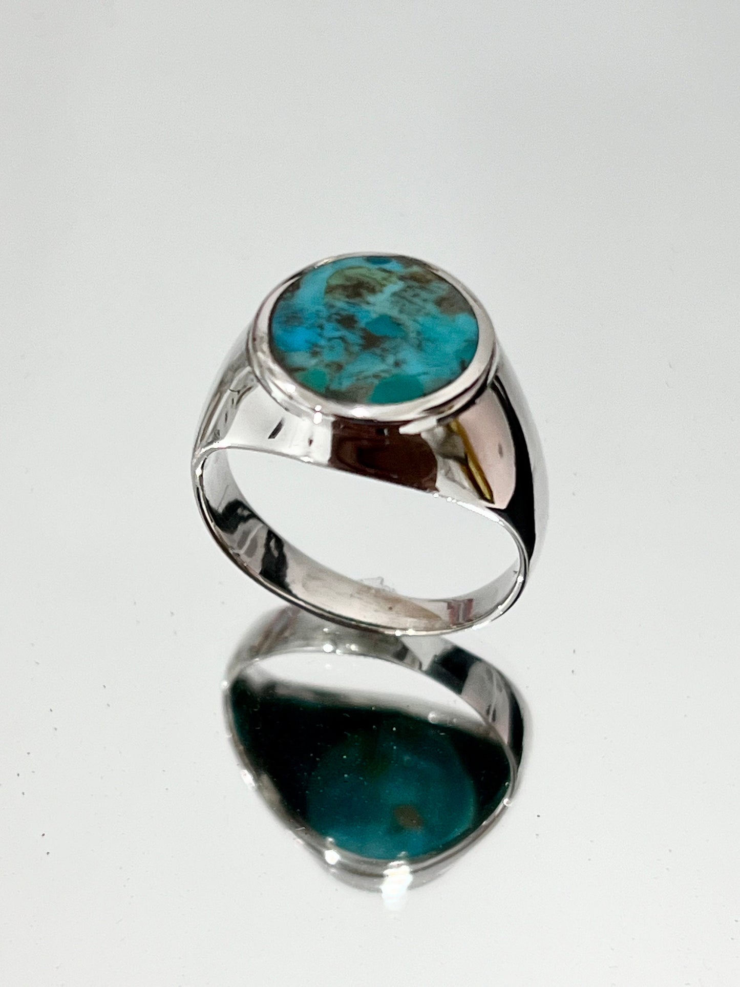 Turquoise Men's Ring, Sterling Silver Ring, 925 Stamped Ring, Raised Signet Men's Band, Genuine Turquoise Stone for men