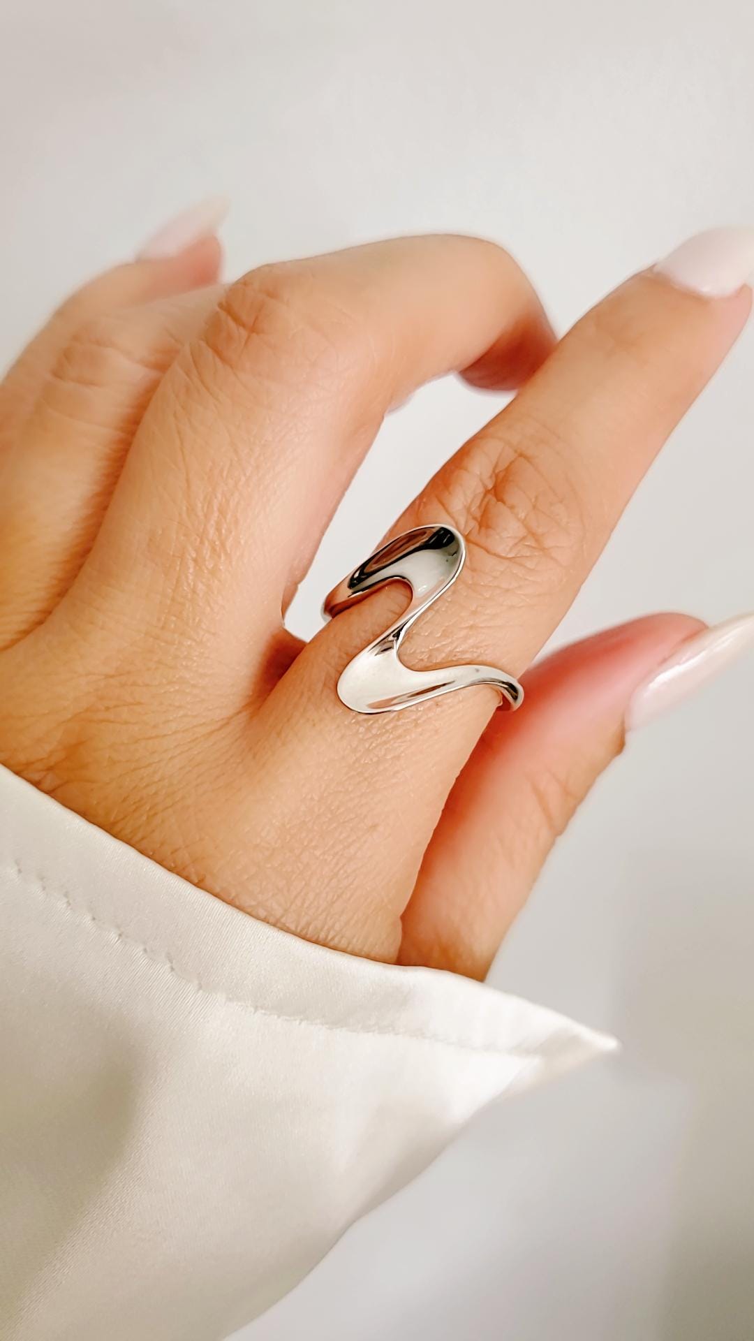 Sterling Silver Wave Ring - Geometric 925 Stamped, Non-Tarnish, Modern Elegance