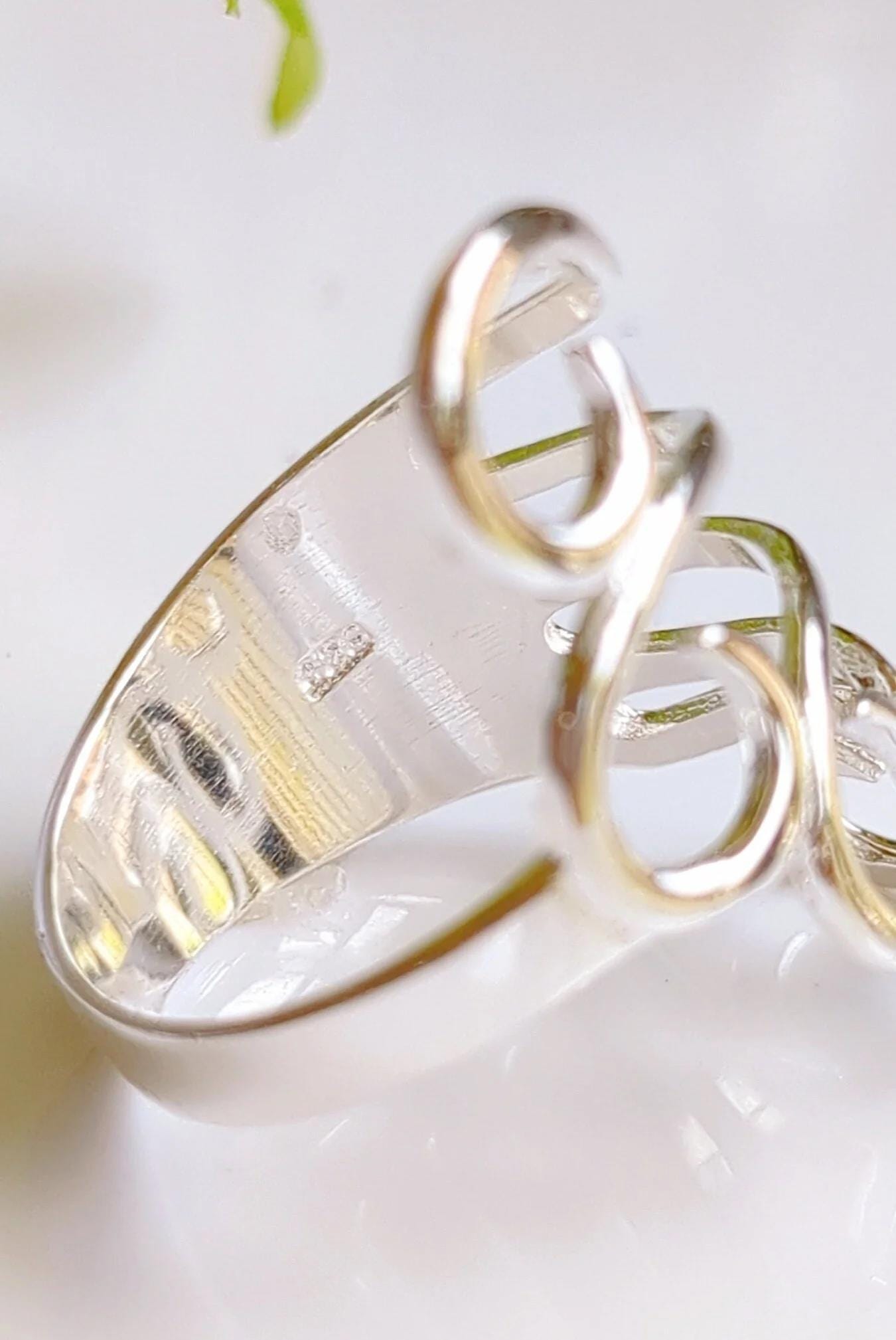 Sterling Silver Spiral Ring: Boho Peacock Tail Statement Jewelry