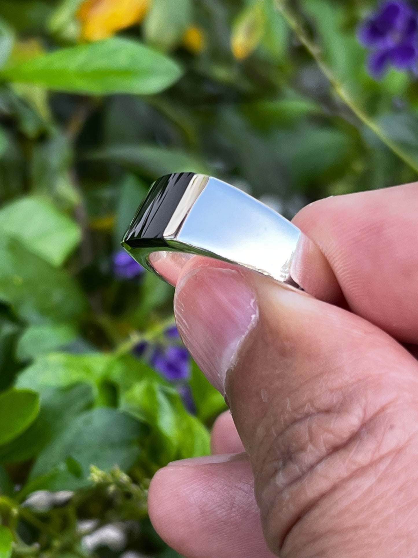 Square Onyx Masculine Ring, Sterling Silver Men's Ring, Silver Onyx Stone Ring for Men, Gift for him, Wedding Engagement Band 9mm