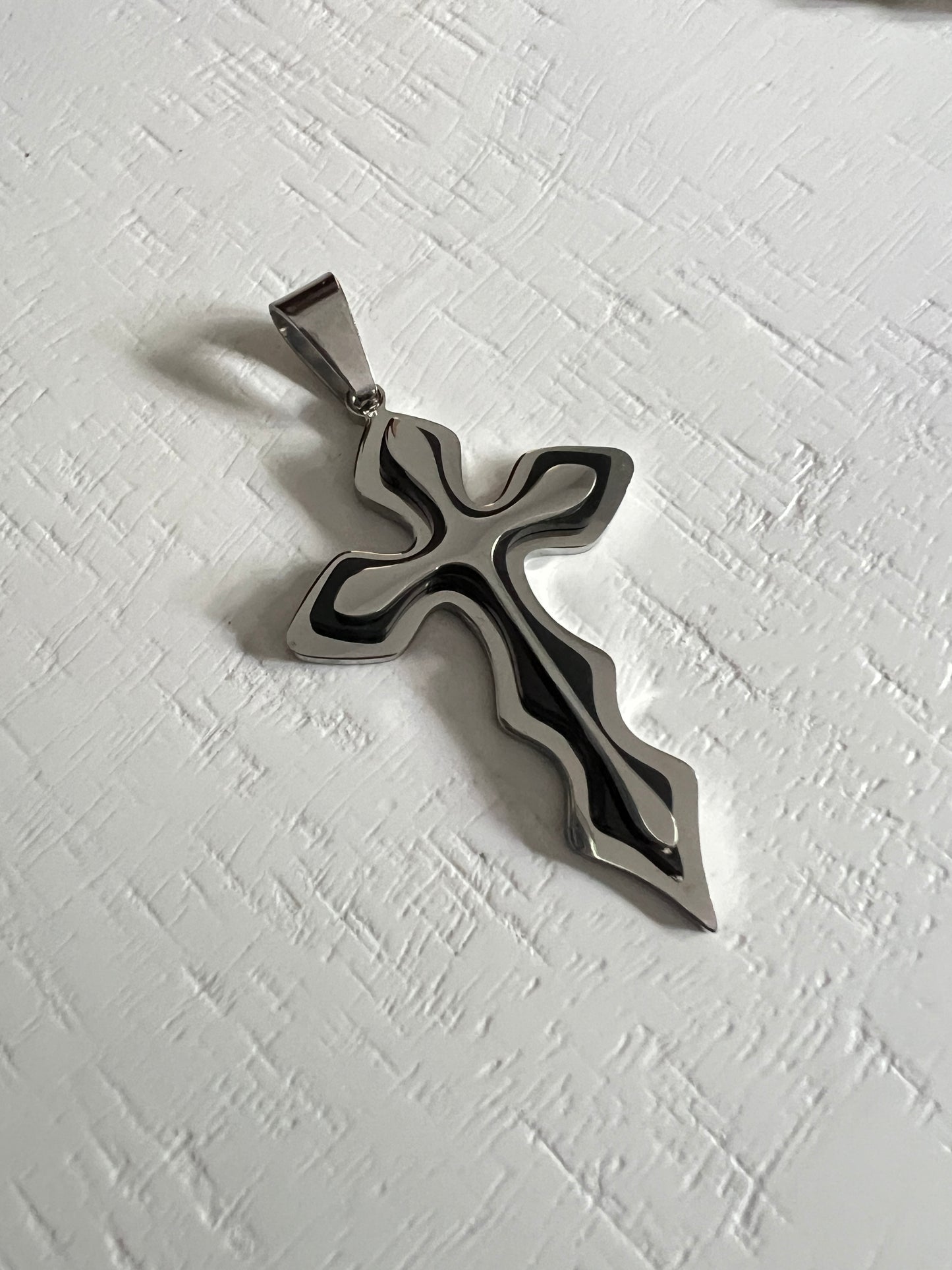 Men's Medieval Stainless Steel Cross and Hydro Black Chain Pendant, non-tarnishing hydro black and silver finish.