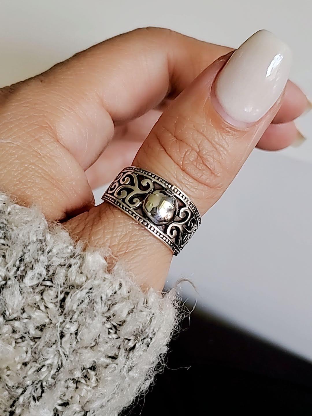 Bali Sterling Silver Dome Ring: Art Deco Boho Statement Jewelry