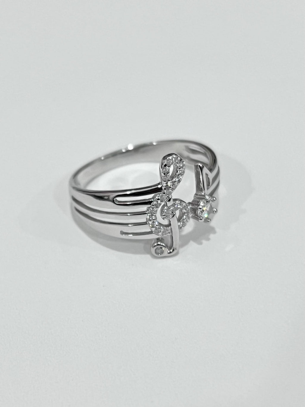 Sterling Silver Music Note Ring with CZ Stone