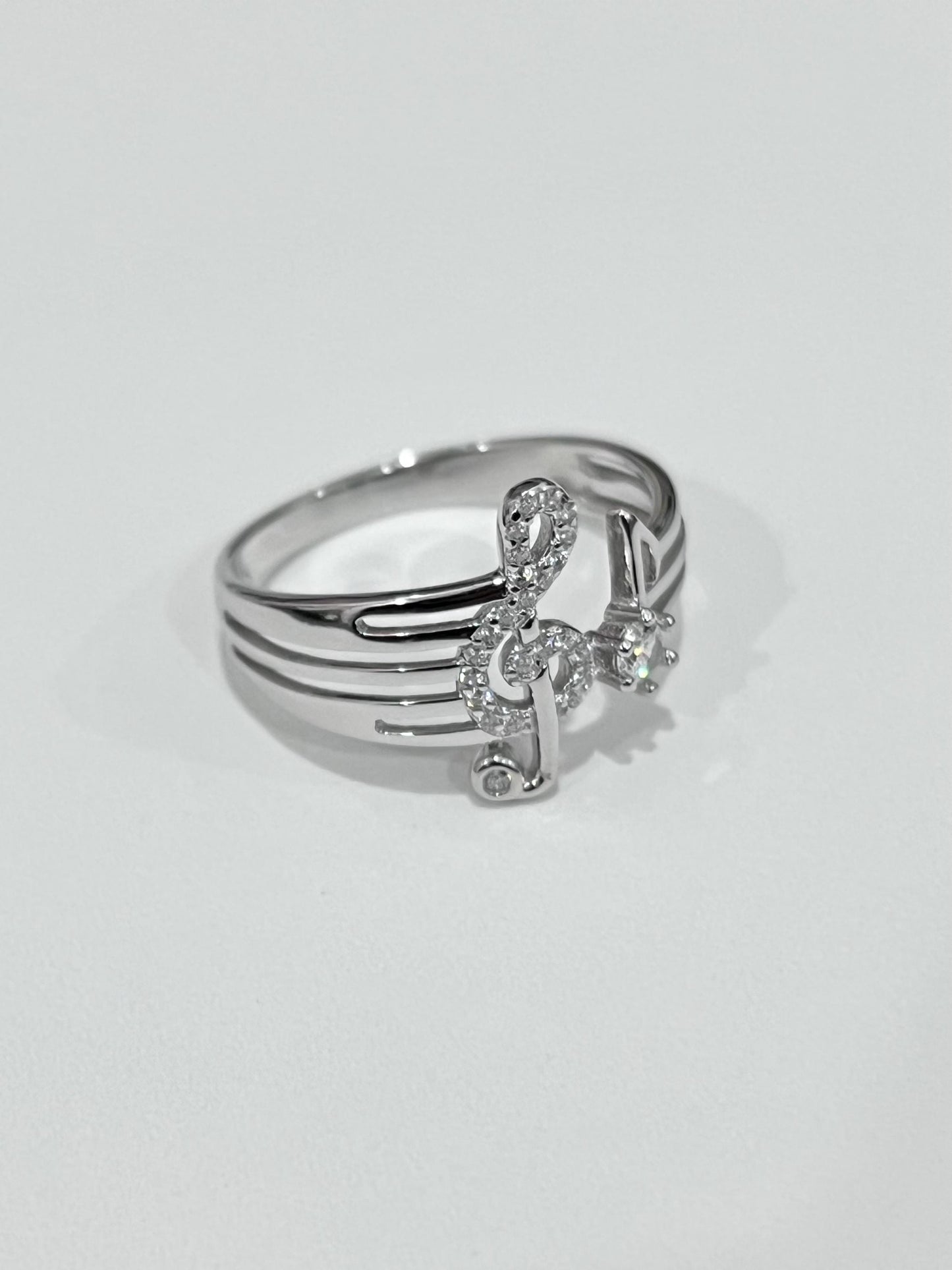 Sterling Silver Music Note Ring with CZ Stone
