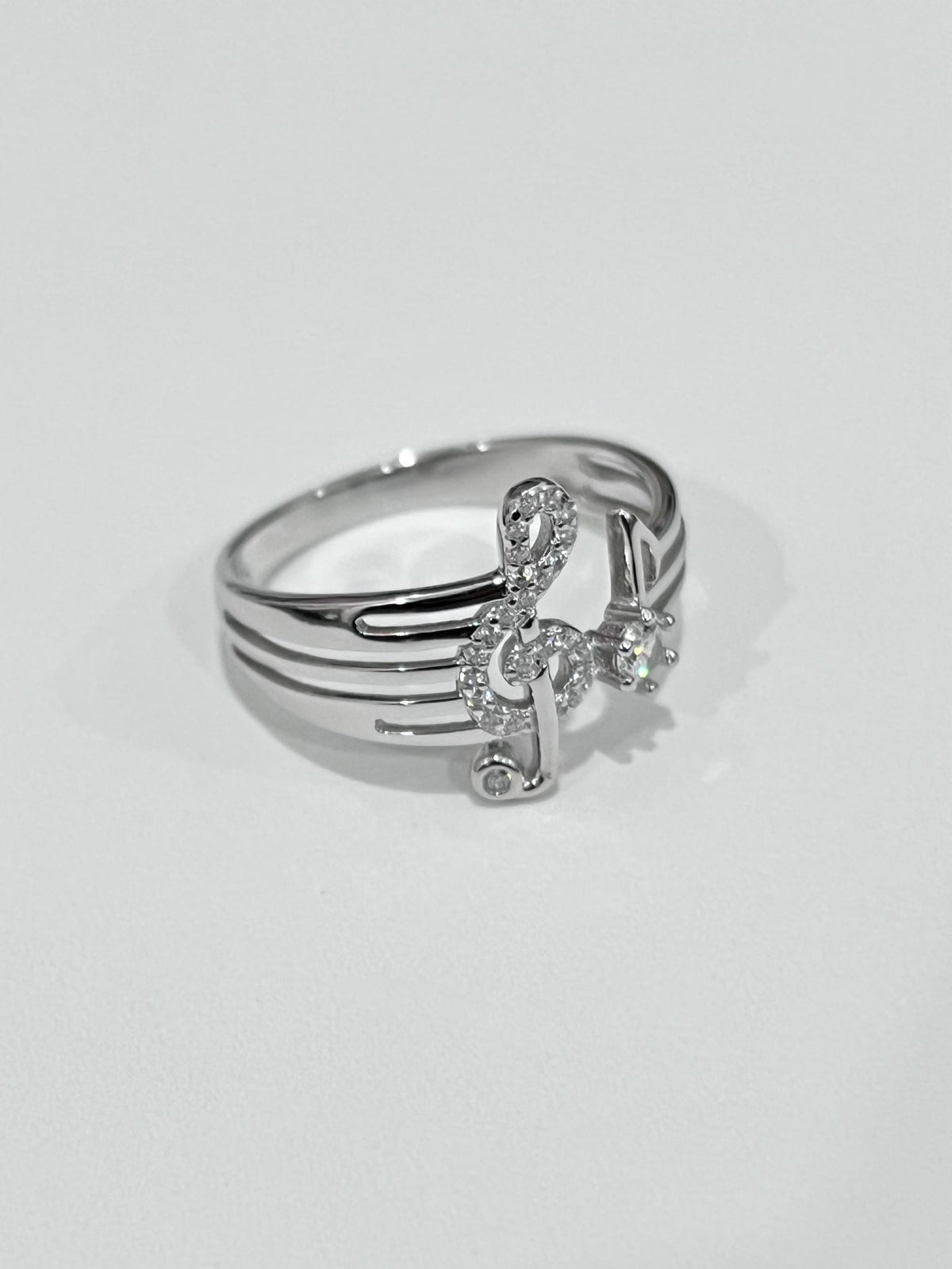 Sterling Silver Music Note Ring with CZ Stone