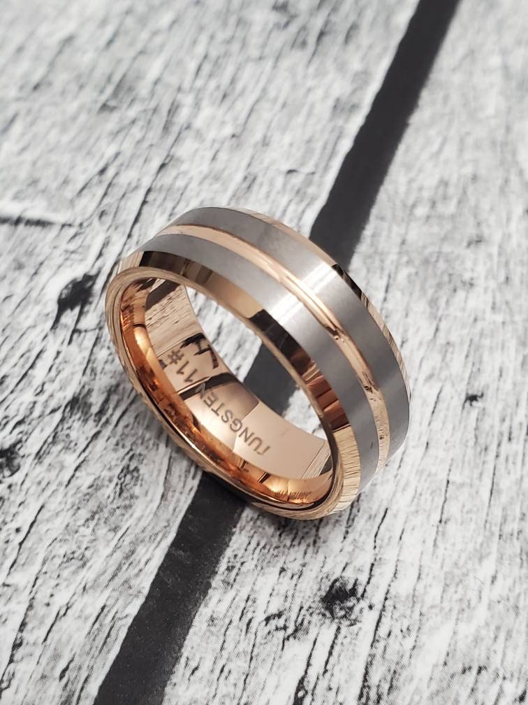 Rose Silver Gold Tungsten Wedding Men's Band