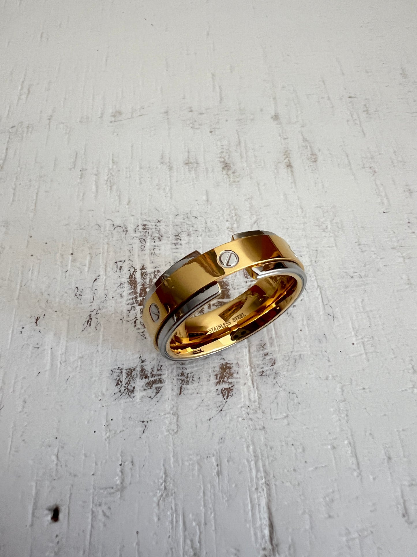 Gold/Silver Stainless Steel Band Ring: High Polish Unisex Jewelry (Size 13)