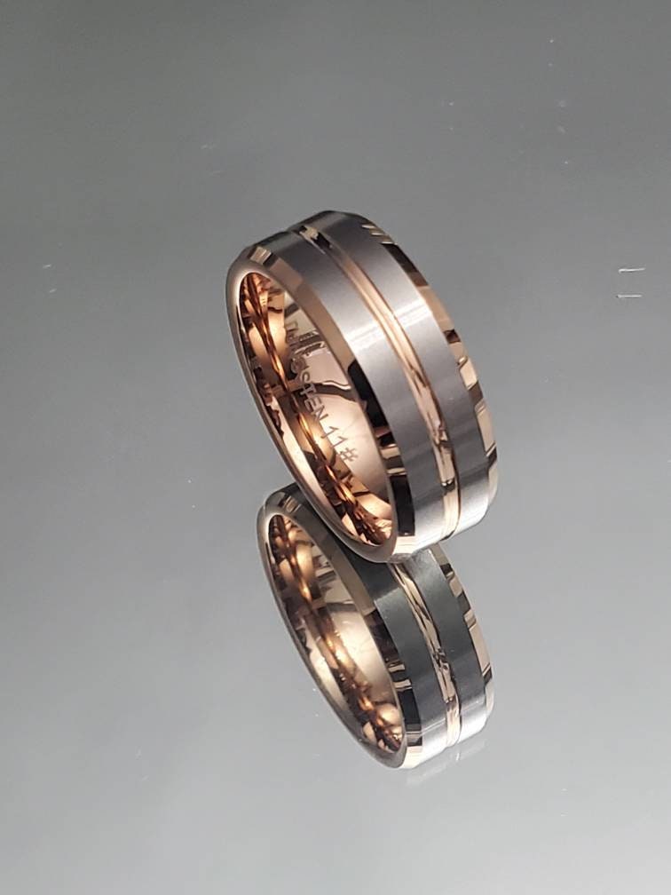 Rose Silver Gold Tungsten Wedding Men's Band