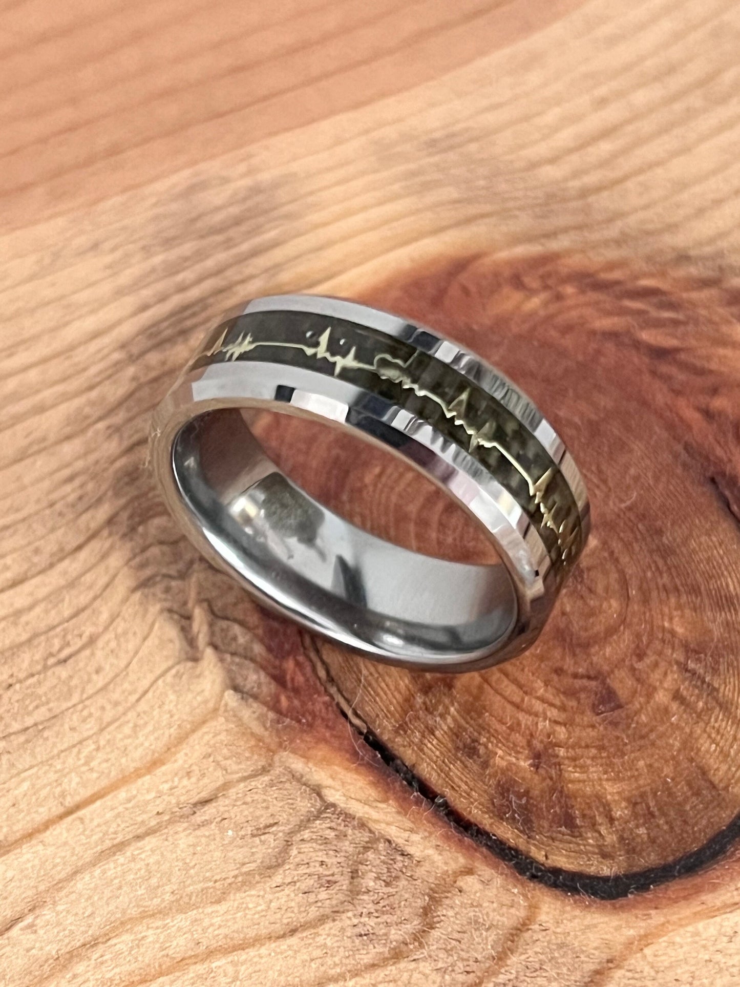 The Heartbeat Tungsten Ring, Tungsten Men's Ring, 8mm Band, Lasts a lifetime