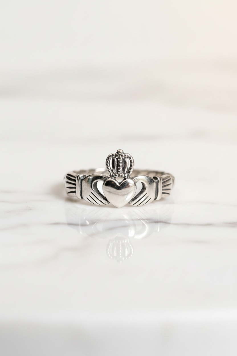 Sterling Silver Flat Rope Claddagh Ring with Oxidized Finish — Love, Loyalty & Friendship