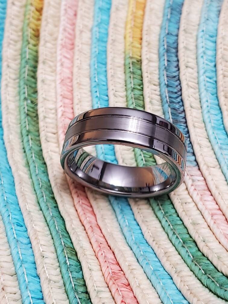 Tungsten Band, Polished Ring, Men's Silver Ring, Tungsten Carbide Ring - 8mm Wide