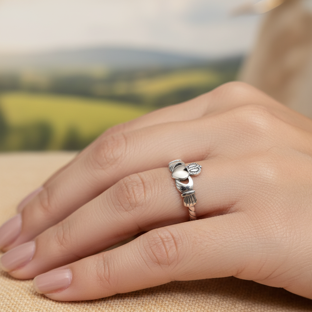 Flat Rope Claddagh Oxidized Ring – Sterling Silver
