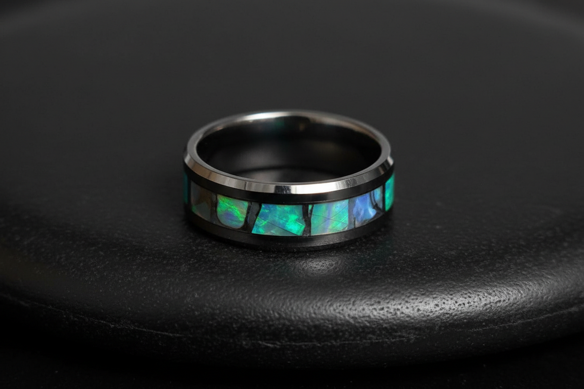 Paua Shell Sea Opal Men's Ring – Tungsten