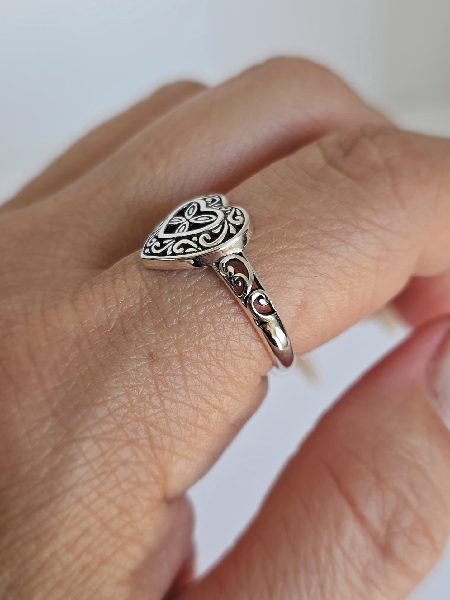 Inner Outer Love Sterling Silver | Oxidized Heart Ring for Women | Nature Inspired Vine Band