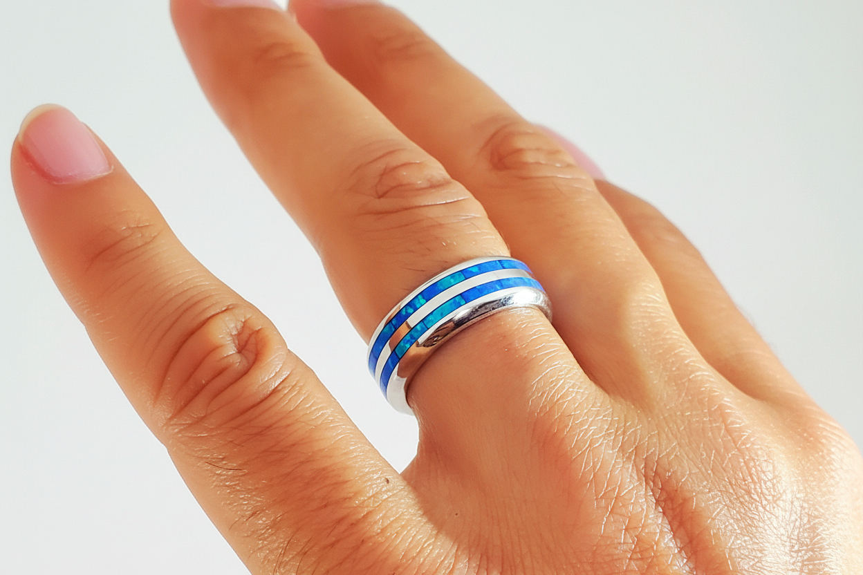 Blue Opal Sterling Silver Ring