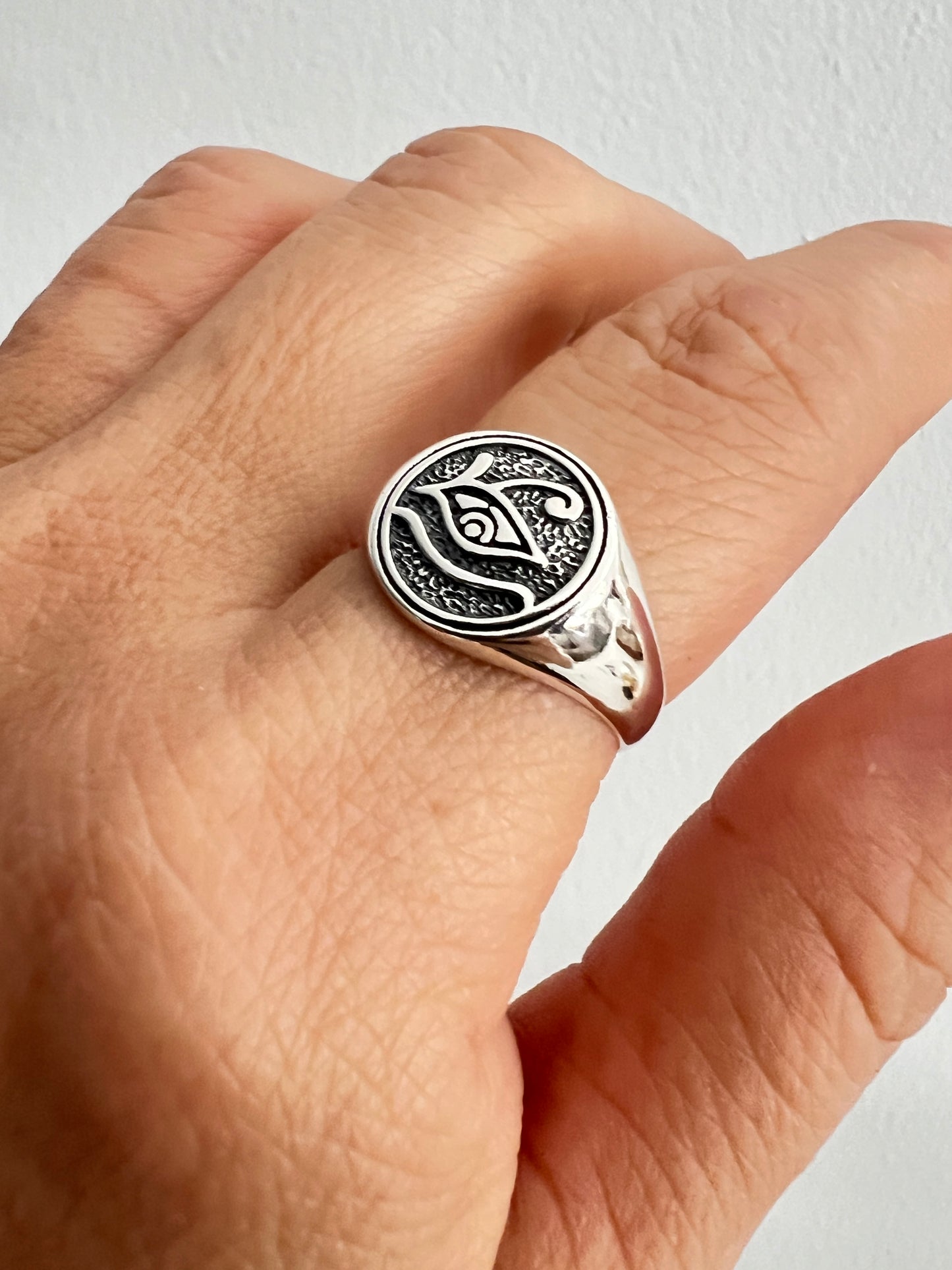 Eye of Horus Ring Sterling Silver, 12mm Face Height, Oxidized Finish | Ancient Egyptian Jewelry