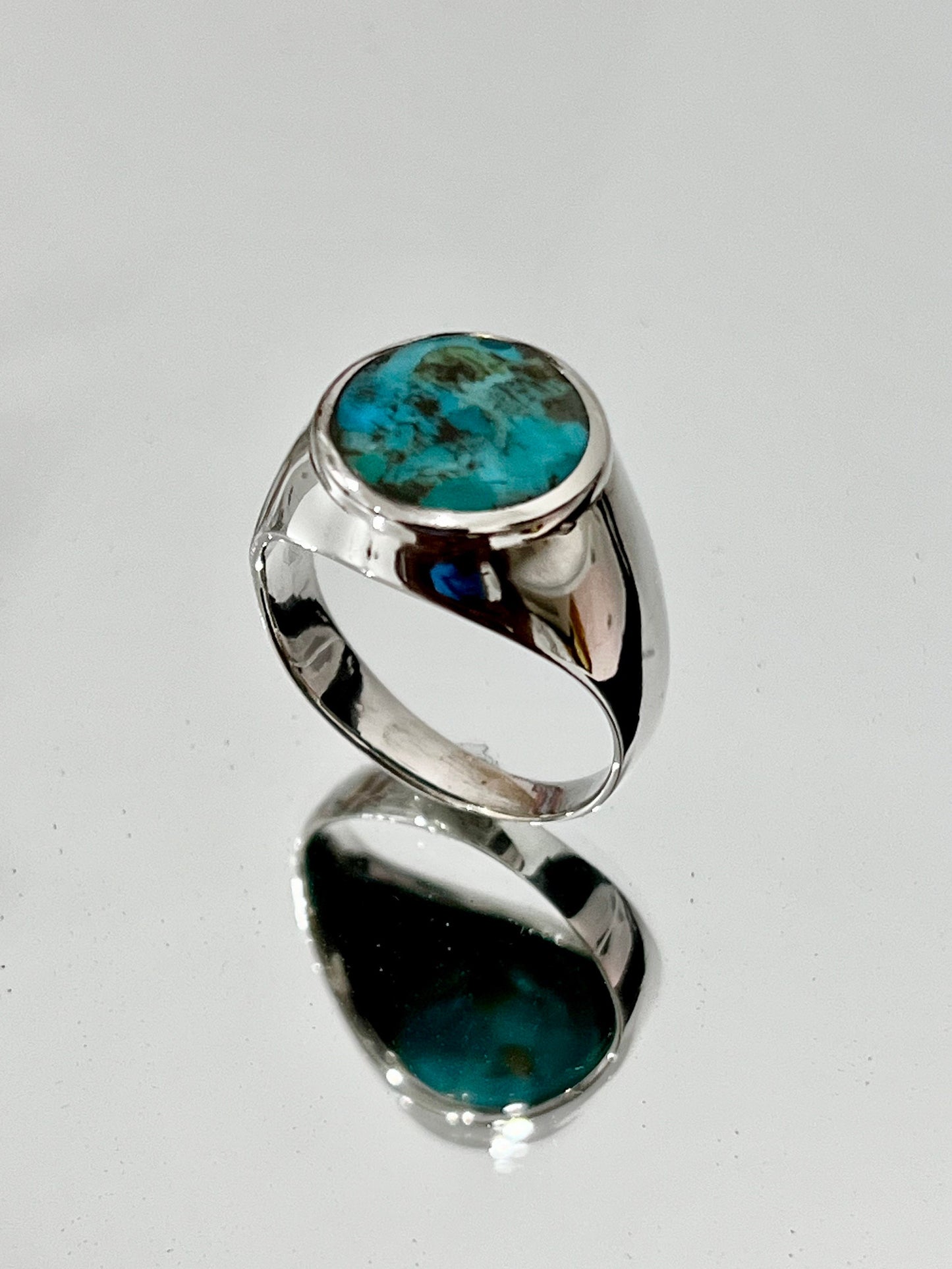 Turquoise Men's Ring, Sterling Silver Ring, 925 Stamped Ring, Raised Signet Men's Band, Genuine Turquoise Stone for men