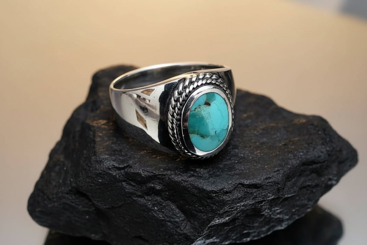 Turquoise Men's Signet Ring – 925 Sterling Silver