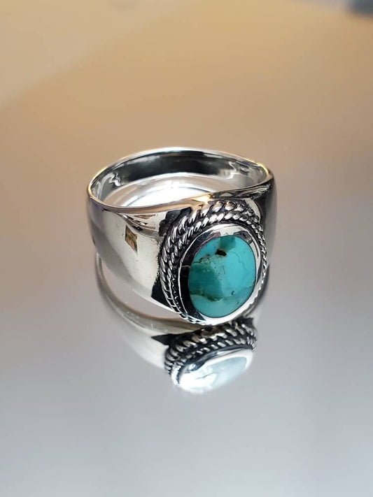 Turquoise Men's Ring, Sterling Silver Ring, 925 Stamped Ring, Signet Men's Band, Genuine Turquoise Stone for men