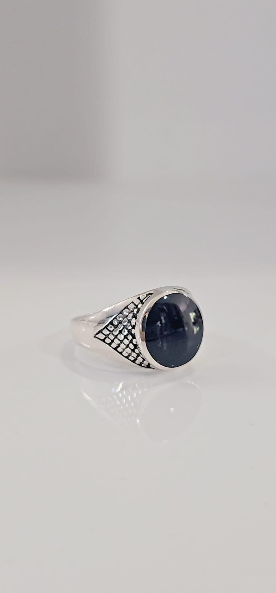 Black Onyx Sterling Silver Men's Signet Ring: Gothic Band