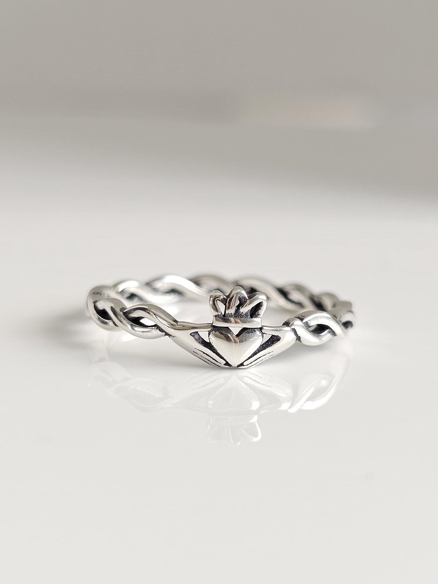 Sterling Silver Vine Claddagh Ring: Dainty Celtic Love & Friendship Band