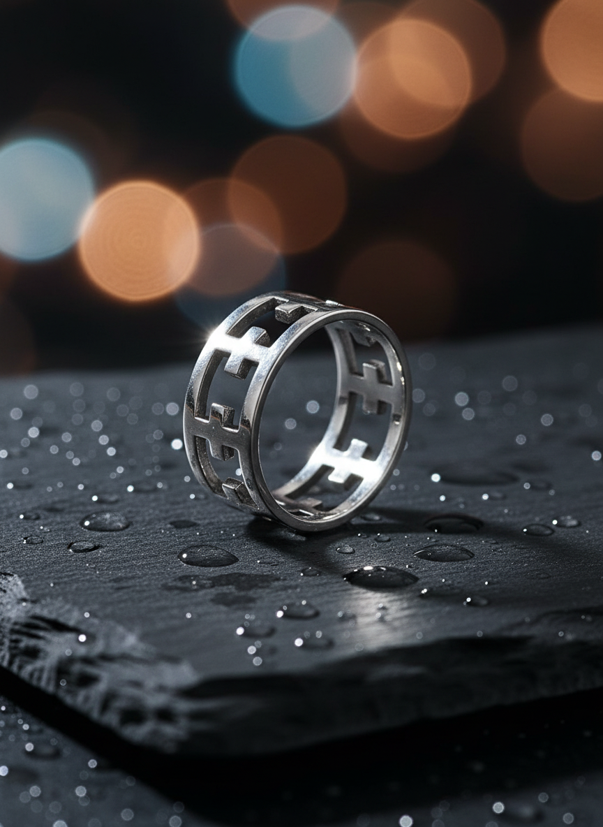 Cross Band Men's Sterling Silver Band