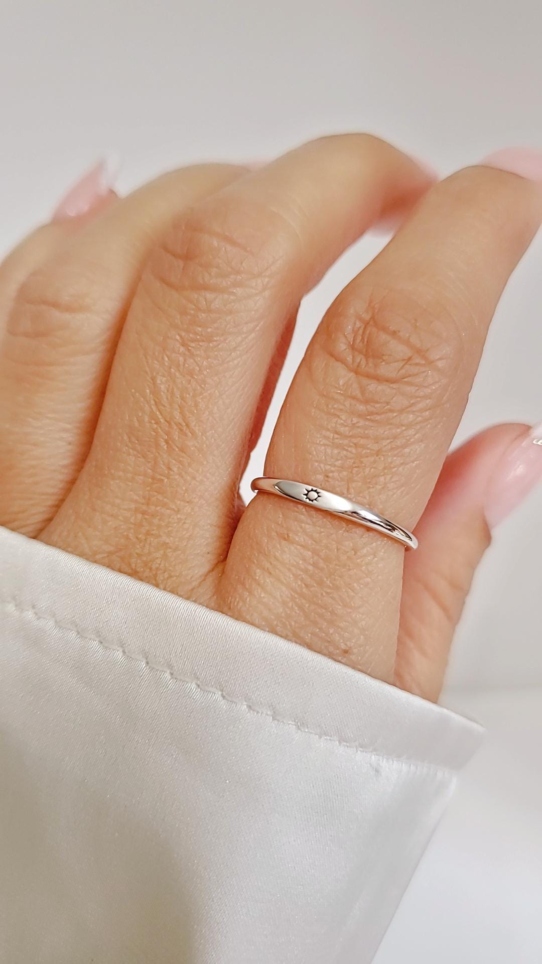 Dainty Sterling Silver Sun Ring: Minimalist 925 Stamped Band
