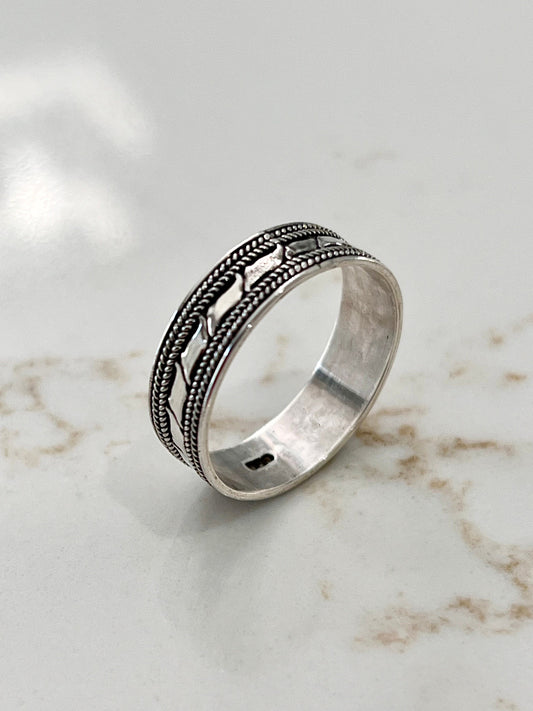 Double Braided Men's Bali Ring Sterling Silver