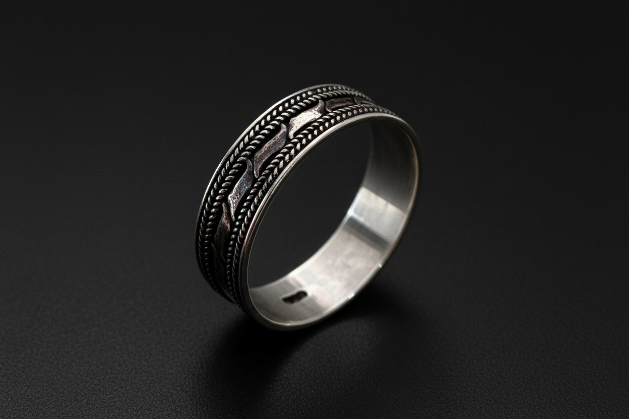 Double Braided Men's Bali Ring Sterling Silver