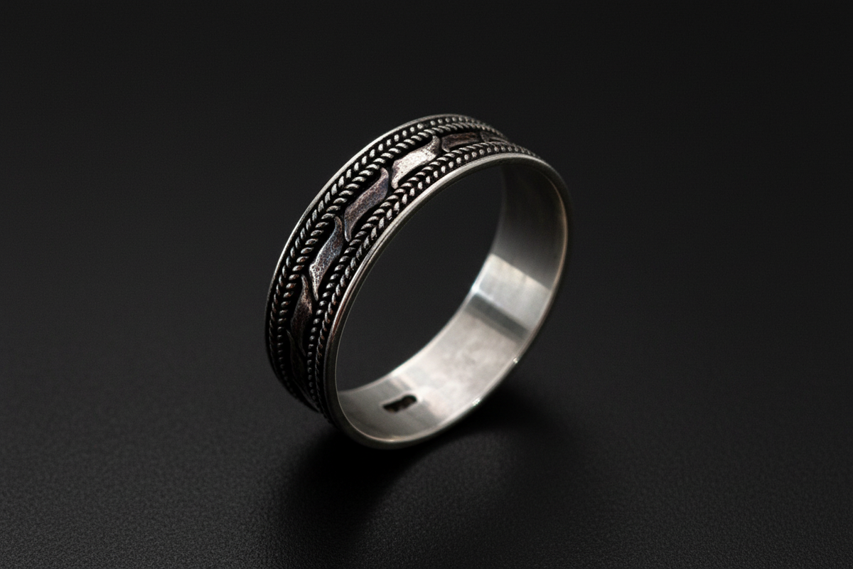 Double Braided Men's Bali Ring Sterling Silver