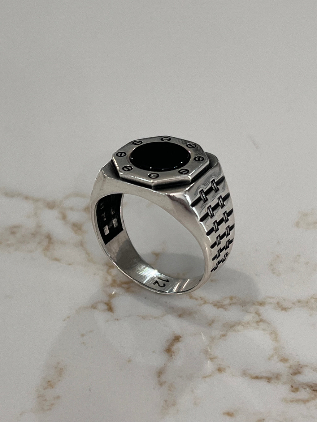 Hex Shaped Men's Onyx Statement Ring