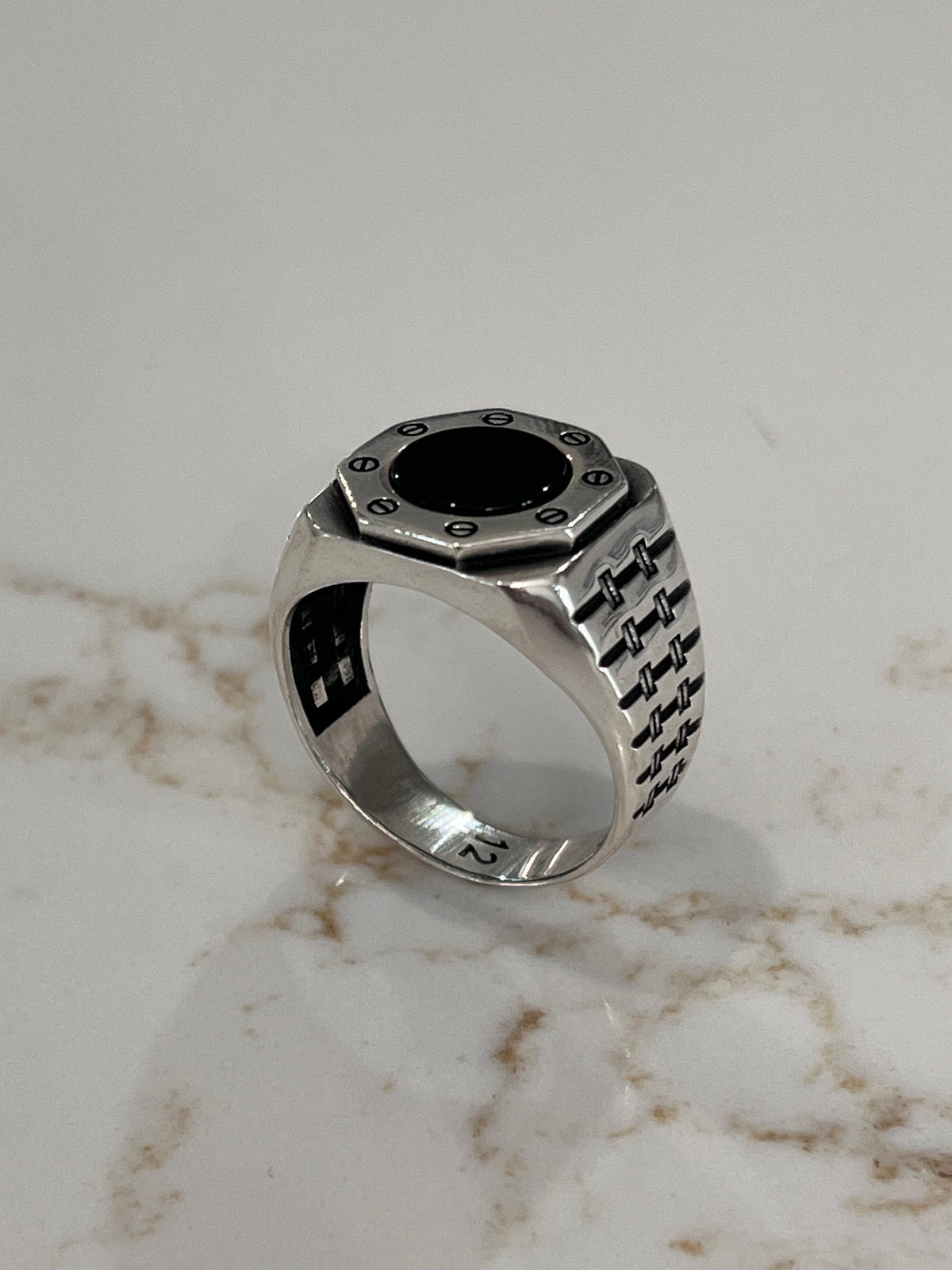 Hex Shaped Men's Onyx Statement Ring