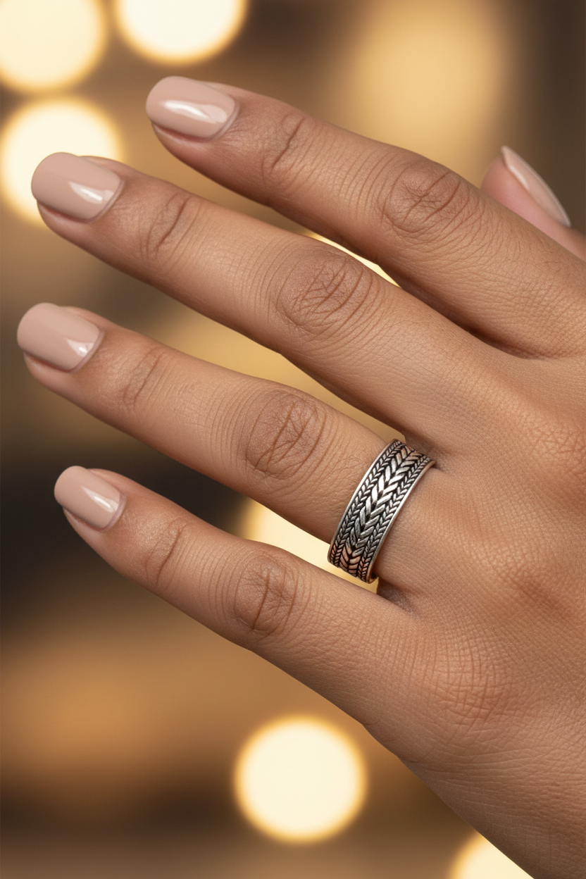 Men's Woven Leaves Sterling Silver