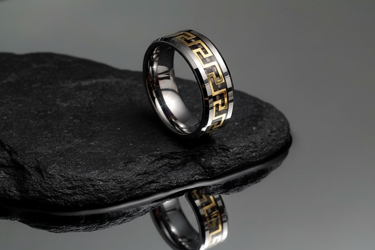 Gold Silver Band Tungsten Men's Ring