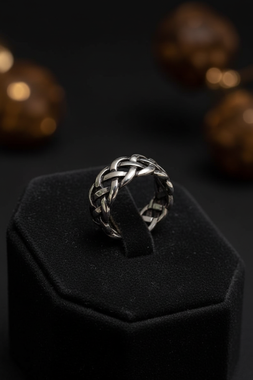 Woven Sterling Silver Band: 9mm Braided Men's Wedding Ring