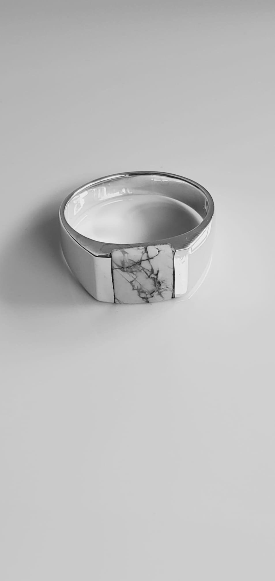 Square White Turquoise Stone Men's Ring